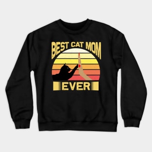 Best Cat Mom Ever Vintage Retro Sunset Crewneck Sweatshirt